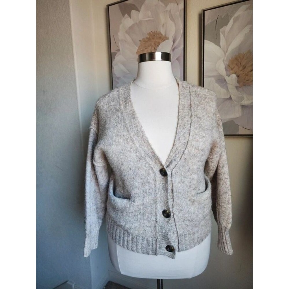 William Rast Neutral Beige V-Neck Button Cardigan
